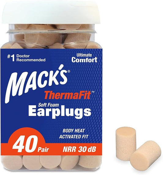 Mack’s ThermaFit Soft Foam Earplugs, 40 Pair - Comfortable Ear Plugs for Sleeping, Snoring, Work, Travel & Loud Events | M...