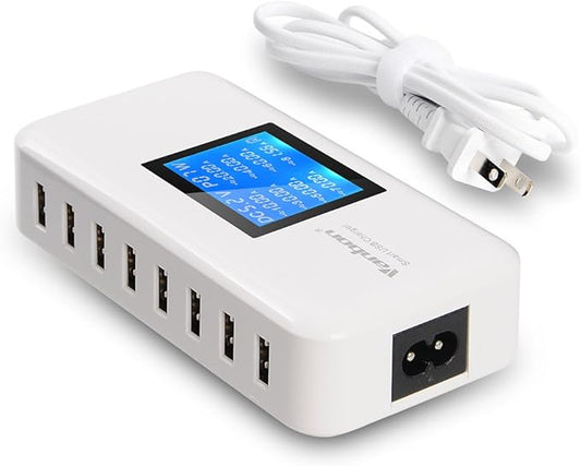 60W/12A 8-Port Desktop Charging Station Multiple USB, Multi Port Travel Fast Wall Charger Hub with LCD for Smart Phones, T...