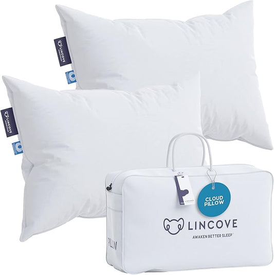 Lincove Cloud Natural Canadian Down Pillow, White Luxury Sleeping Pillow - 625 Fill Power, 500 Thread Count Cotton Shell, ...