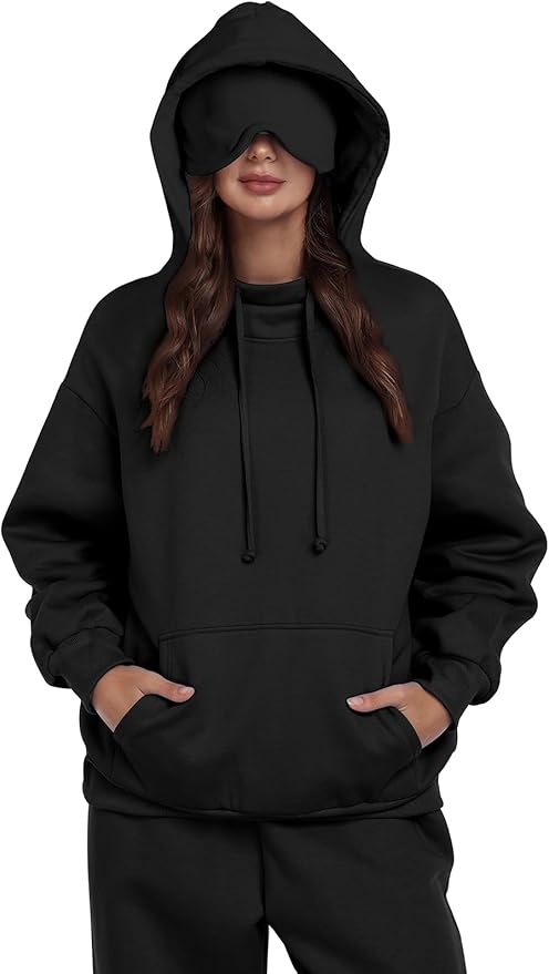 SeSe Code Hoodie with Eye Mask Travel Airplane Unisex Oversized Sweatshirt Sleep Pullover with Pocket Fleece Couples Hoodies