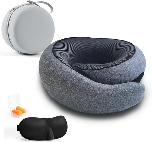 SeOnAn Neck Pillow Set for Travel, Flight, or Car (Incl. Sleep-mask, Ear-Plug) (Dark Grey)