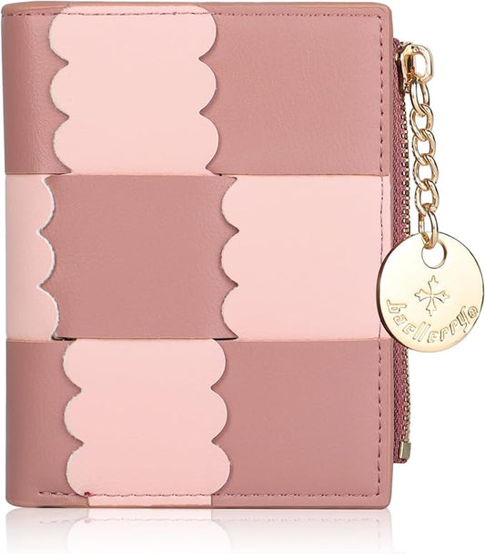 Lapensa Cute Small Wallet for Women,Colour-blocked Slim Wallet RFID Blocking Bifold Zipper Pocket Credit Card Holder with ...
