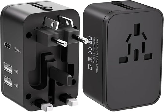 Travel Plug Adapter with 2 USB A+1 USB C,Universal All in One Worldwide Travel Adapter,Power Converters Wall Charger,AC Po...