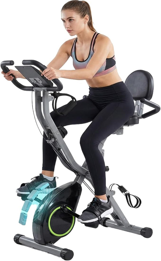 USLIM Foldable Exercise Bike Stationary Bikes for Home, 5 IN 1 Indoor Workout Bike, Cycling Bike with 16-Level Quiet Magne...