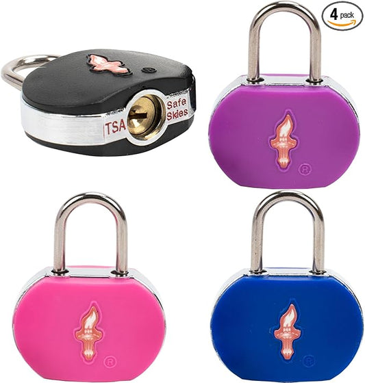 DUALCROWN 4 Pack Luggage Lock TSA Approved Locks with Key, TSA Approved Travel Lock,Suitcase Lock TSA Approved Chrome Plat...