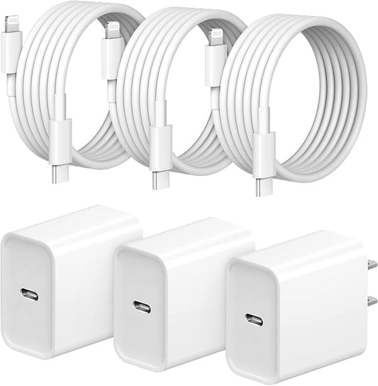 iPhone Fast Charger 3+3Pack 20W USB C Wall Charger with 6FT Fast Charging Cable Compatible with iPhone 14/13/12/11/Pro/Pro...