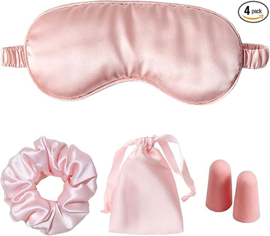 LCBD Silk Satin Sleeping Eye Mask, Pink Sleep Eye Mask Night Blindfold for Women and Men, Soft Breathable Blackout Eyeshad...