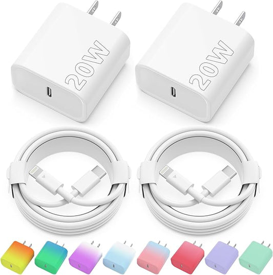 iPhone Charger Fast Charging, 2 Pack 20W USB C Wall Charger Block with 2 Pack MFi Certified 6FT Type C to Lightning Cables...