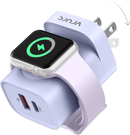 VRURC Charger for iPhone & Apple Watch, 20W USB C Fast Charging Block, 3-in-1 Compact Travel Adapter with 2 Port for iPhon...