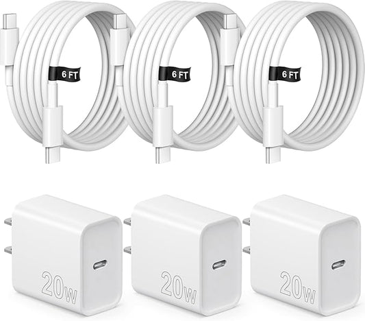 iPhone 17 16 15 Charger Fast Charging 3 Pack USB C Charger Block Type C Chargers 6FT Cord Wall Chargers Compatible with iP...