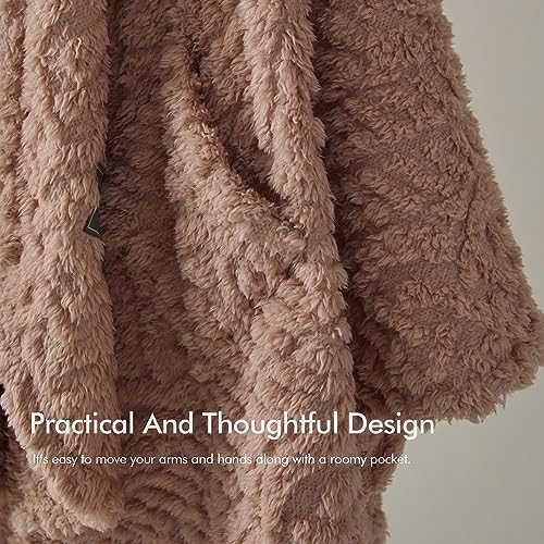 Royoliving Fuzzy Sherpa Wearable Fleece Blanket with Pockets for Adults, Ultra Soft Plush Shawl Throw Blankets (Blush, 5...