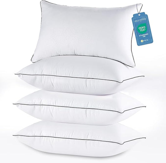 JOLLYVOGUE Pillows Queen Size Set of 4 for Sleeping, Soft and Supportive Bed Pillow with Down Alternative Filling for Side...