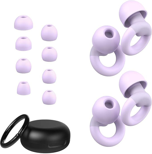 JUSTRVN Ear Plugs for Sleeping, 2 Pairs of Reusable Earplugs for Noise Reduction 25dB-30dB with 8 Ear Tips, Soft Hearing P...