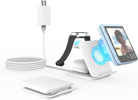 3 in 1 Wireless Charger for Samsung Z Flip 7, Foldable 15W Fast Wireless Charging Station, Portable Travel Charger Stand f...