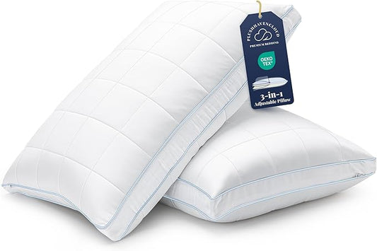PlushHavenCloud 3-in-1 Adjustable Pillows Bed Pillow King Size Set of 2 - Luxury Hotel Collection Pillows for Sleeping, Cu...