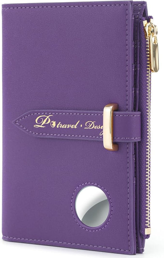 VanFn Airtag Passport Holder, RFID Travel Passport Wallet, Family Passport Holder, Ladies Bifold Air Tag Wallets, Slim Lea...