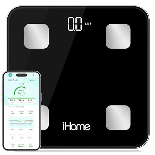 iHome Digital Bluetooth Smart Scale for Body Weight, Weight Scale, Including BMI, Body Fat, Muscle Mass, Batteries Include...