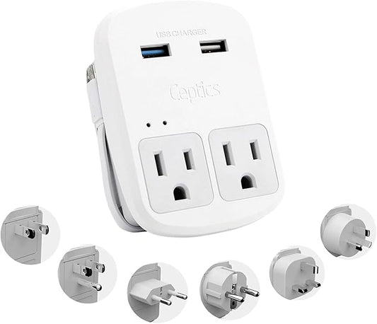 Ceptics Safest Travel Adapter Kit, Dual USB for iPhone, Chargers, Cell Phones, Laptop Perfect for Travelers - 3.6A with Q...
