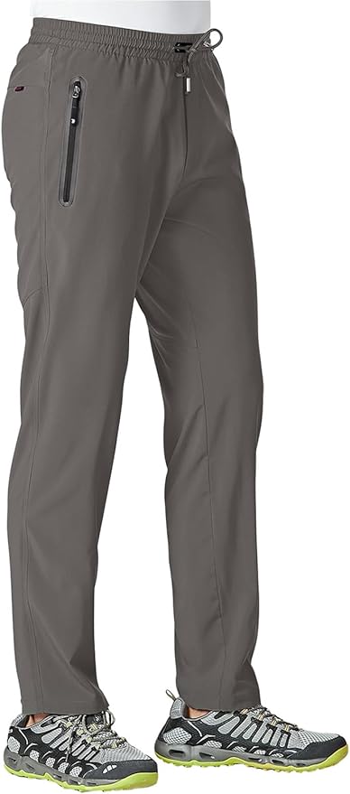 TBMPOY Men's Lightweight Hiking Travel Pants Athletic Outdoor Sports Elastic Waist Water Resistant Sweatpants 2 Pockets