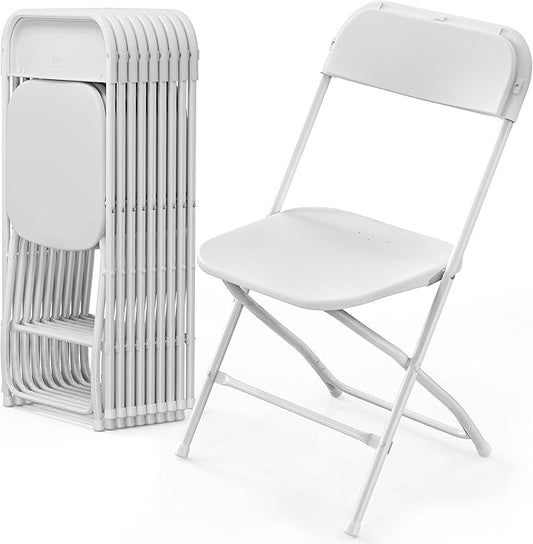 VINGLI 10 Pack White Plastic Folding Chair, Indoor Outdoor Portable Stackable Commercial Seat with Steel Frame 350lb. Capa...