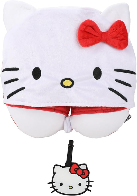 Hello Kitty Character Face 2-Pack Hooded Neck Pillow & Luggage Tag Set
