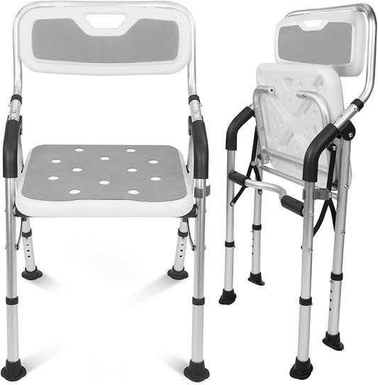 Vive Shower Chair For Elderly And Disabled - Folding Seat With Arms And Back - Foldable Bathroom Chairs For Sitting, Insid...