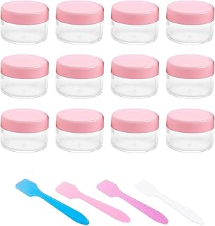 12 Pcs 15ml/0.5oz Small Travel Containers, 4 Pcs Makeup Spatula, Clear Plastic Cosmetic Jar Refillable Roun for Lotion Cre...