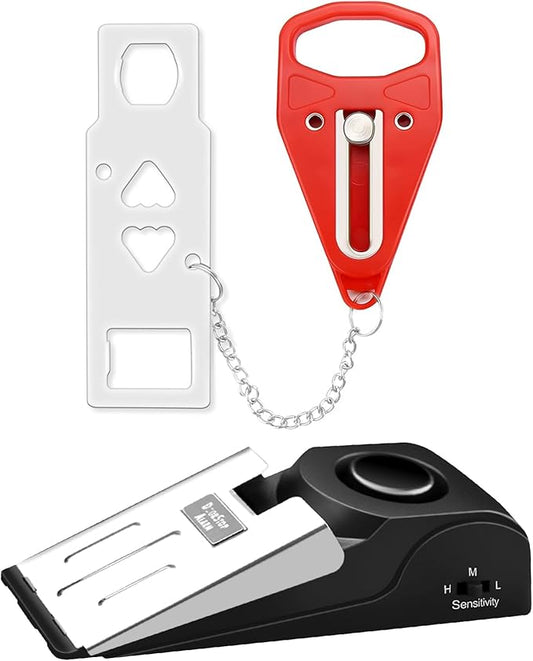 Portable Door Lock & Door Stop Alarm Set, Dual Protection for Privacy and Safety in Home Door Lock Kit, Door Alarm with 12...