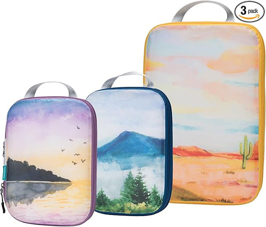 Luggage Packing Organizers Set of 3 - Compression Packing Cubes for Suitcases, Printing