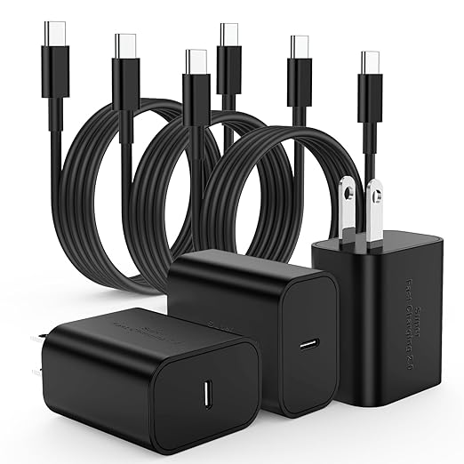 3Pack USB C Charger for Samsung Galaxy S24 Ultra, Super Quite Fast Charging Type C Block with 6FT C to C Cord for Samsung ...
