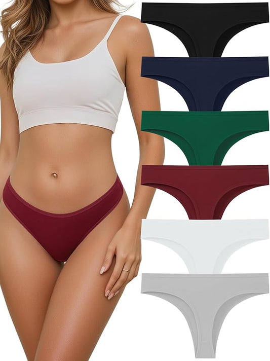 Vevmon Cotton Thongs for Women， Seamless Womens Underwear Breathable Briefs Comfortable Panties 6 pack