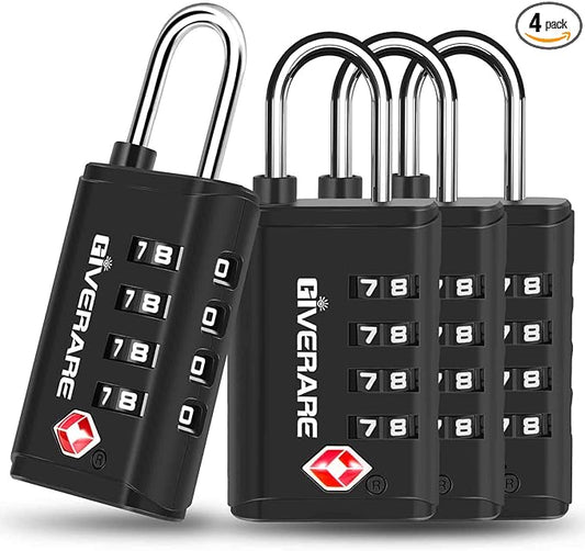 4 Pack TSA Approved Travel Luggage Locks 4-Digit, Open Alert Suitcase Combination Lock, Keyless Zipper Padlocks, TSA Accep...