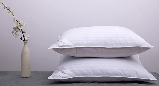 ArcticNorthDown Goose Down Feather Bed Pillows for Sleeping Hotel Collection Queen Pair Pillows Stripe White Queen Set of ...
