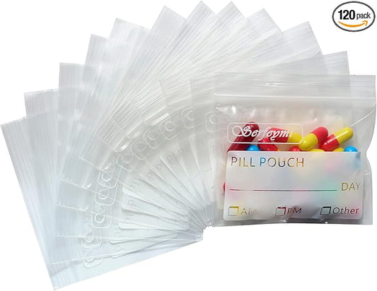 Serfeymi Pill Bags for Travel Pill Pouch Organizer Pack of 120 BPA Free 3 x 2.75 inch Reusable Pill Pouches for Medicine w...