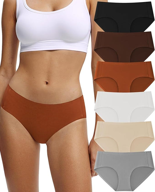 Yifumen Seamless Cotton Underwear for Women No Show Bikini Panties Full Coverage Sexy Soft Comfort Hipsters 6 Pack