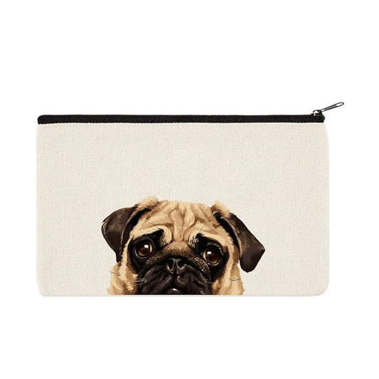 WIRESTER Canvas Zipper Makeup Bag, Cosmetic Pouch, Organizer Case for Women Girl, Multi-Purpose Travel Cosmetic Bag - Pug ...