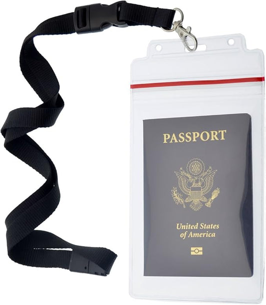 Passport Holders - 2 Pack - Heavy Duty Water and Tear Resistant Resealable Sleeves & Premium Breakaway Lanyard - 4X6 Inser...