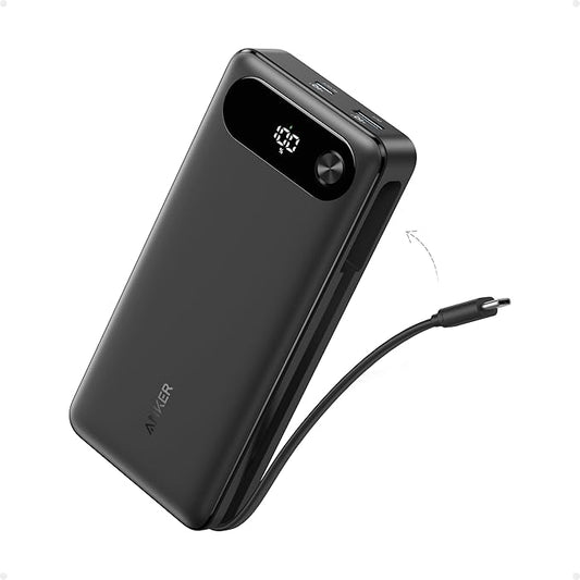 Anker Power Bank, 20,000mAh Travel Essential Portable Charger with Built-in USB-C Cable, 3-Port 87W Max Fast Charging Batt...