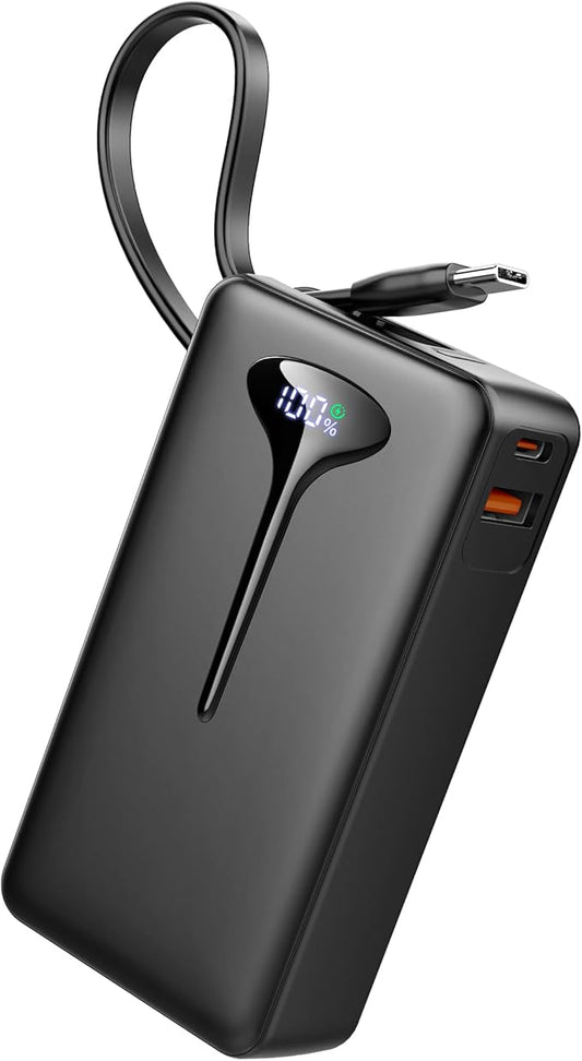 10000mAh Power Bank, 2025 Portable Charger USB C, 22.5W Fast Charging Power Bank with Built in Cable, Travel Portable Phon...
