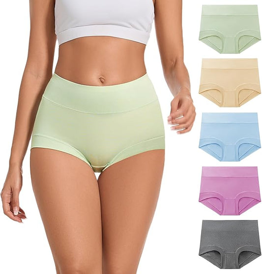 ALLBASE 5 Pack Womens Cotton High Waisted Full Coverage Underwear(Regular & Plus Size)