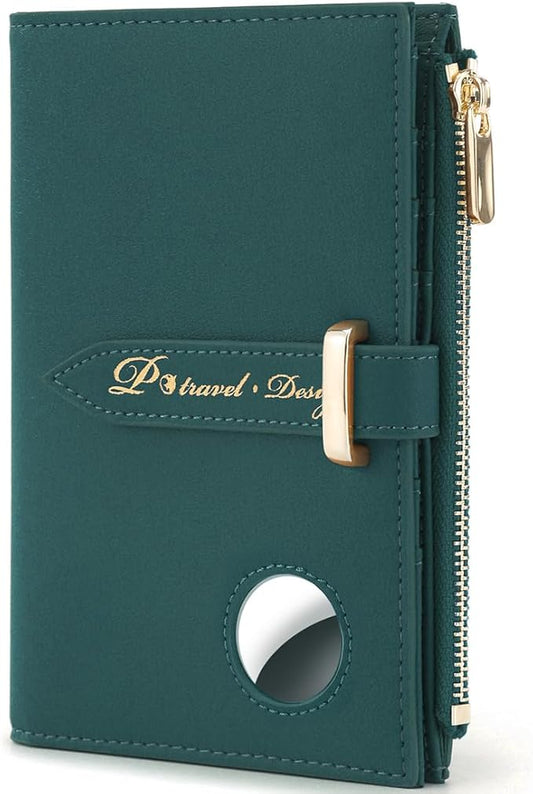VanFn Airtag Passport Holder, RFID Travel Passport Wallet, Family Passport Holder, Ladies Bifold Air Tag Wallets, Slim Lea...