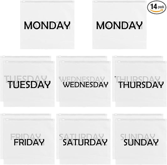 14Pcs Days of Week Packing Cubes Travel Organizer Pouches for Suitcases Lightweight Packing Travel Pouches for Vacations H...