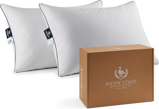 Pacific Coast Bed Pillow, Luxury Hotel Goose Feather and Down Firm Pillow for Sleeping with 100% Cotton Shell, Soft and Su...