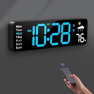 Digital Wall Clock, Digital Clock Large Display with Remote Control, Corded LED Alarm Clocks with Date, Week, Temp, Humidi...