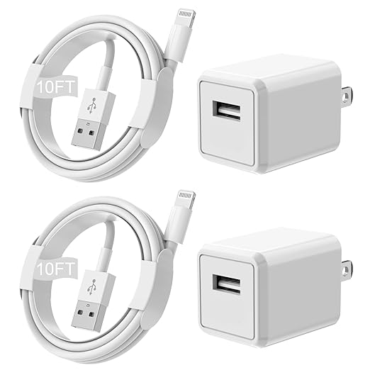 iPhone Charger,Extra Long 2 Pack 10FT Lightning Cable Cube i Phone 12 Charger Charging Transfer Cord Cable with USB Plug W...