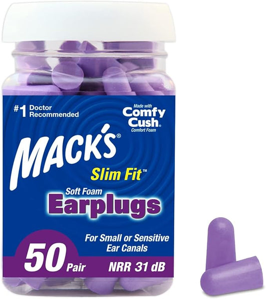 Mack's Slim Fit Soft Foam Earplugs, 50 Pair - Small Ear Plugs for Sleeping, Snoring, Traveling, Concerts, Shooting Sports...