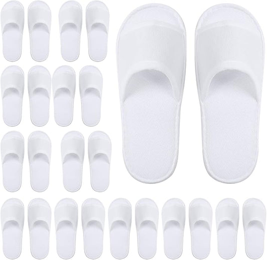 Elcoho 12 Pairs Open Toe Spa Slippers White Spa Hotel Guest Slippers for Spa, Party Guest, Hotel and Travel, Fits Most Men...