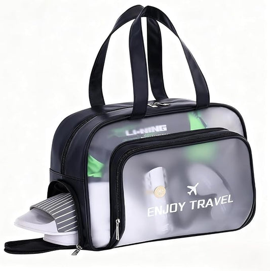 LENHAAYU Waterproof Travel Toiletry Bag with Shoe Compartment – Large Capacity Clear PVC Tote Bag, Makeup Cosmetic Organiz...
