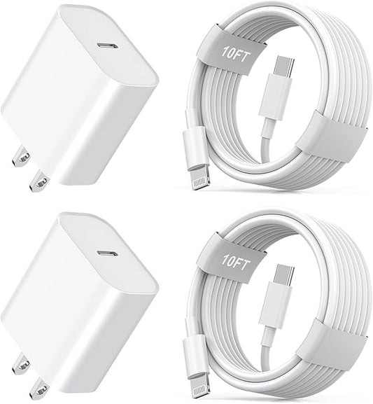 iPhone 11 12 13 14 Fast Charger,[MFi Certified] 2Pack 20W iPhone Charger Fast Block with 10FT USB-C to Lightning Cord for ...