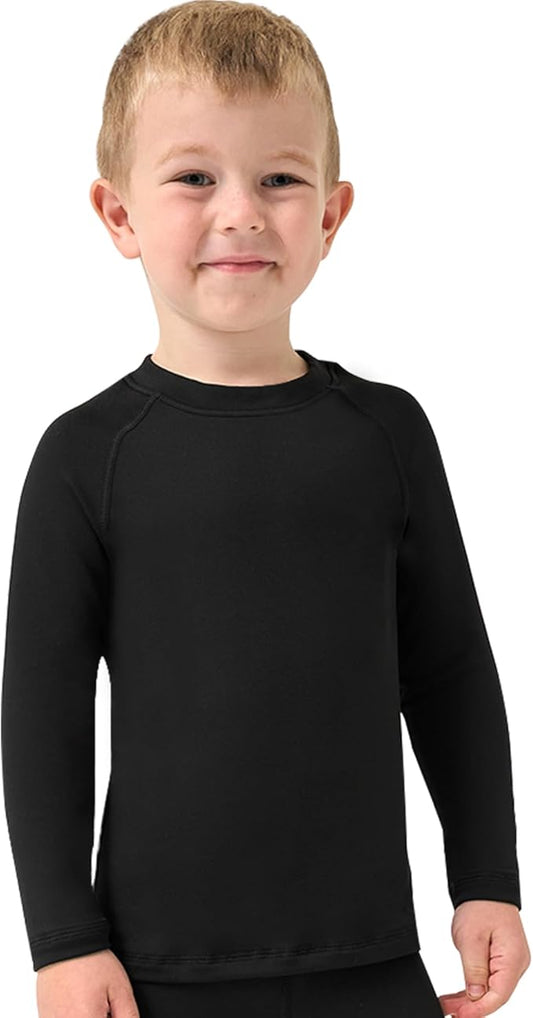 PUMYOON 2T-6Y Fleece Lined Toddler Thermal Set, Thermal Underwear for Kids, Black Base Layer Long Johns for Boys Girls